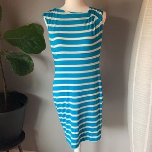 Calvin Klein Women’s Blue and White Striped Sleeveless Dress